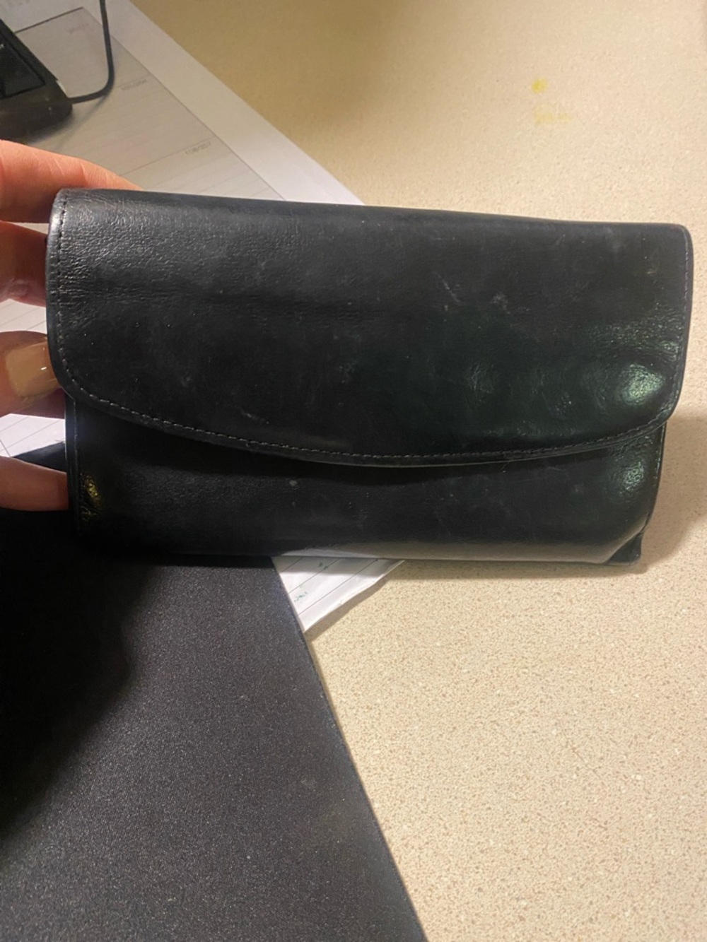 Coach Black Leather Card Wallet with Zip Pocket